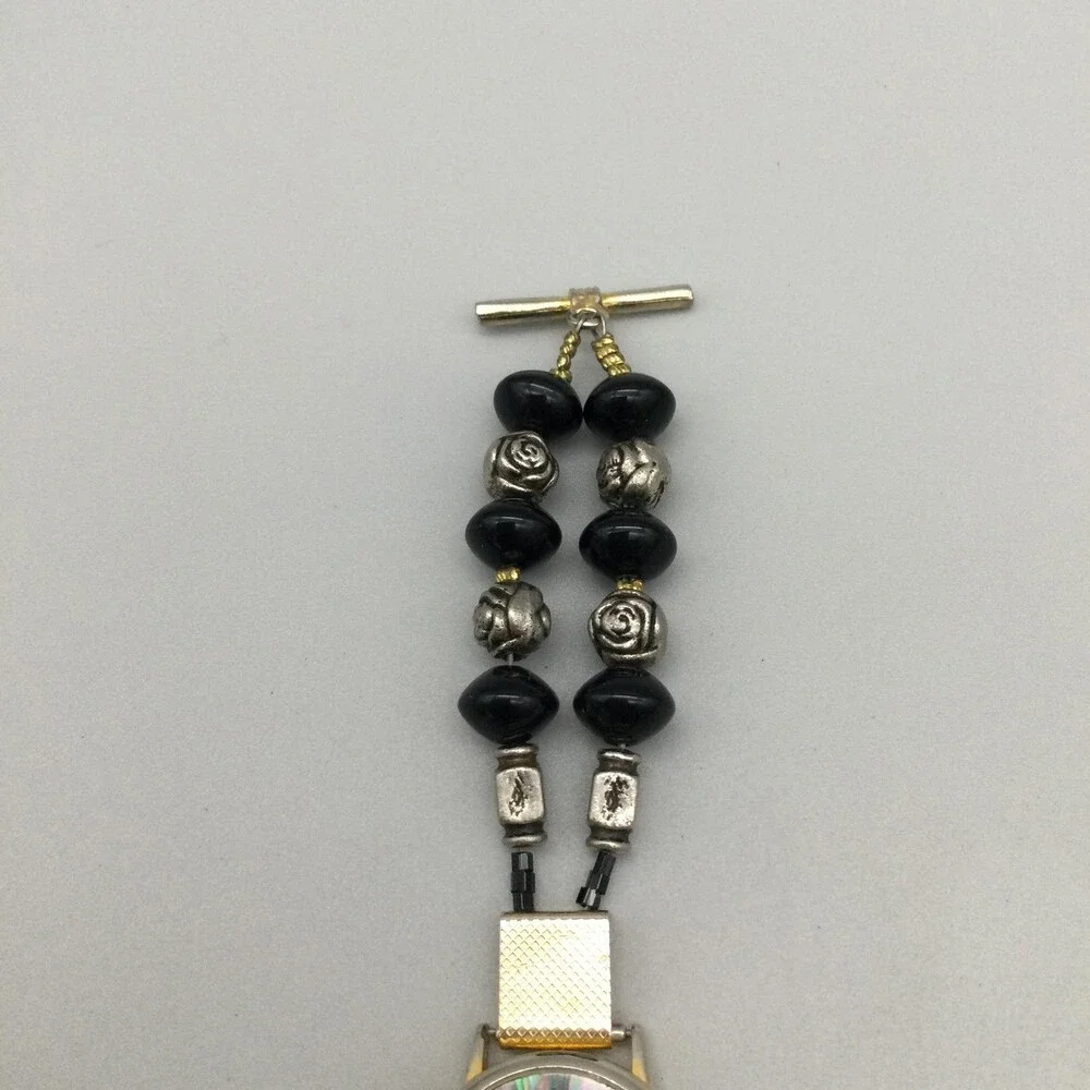 Express Womens Watch 27mm GMOP Abalone Black Bead Bracelet New Battery 8